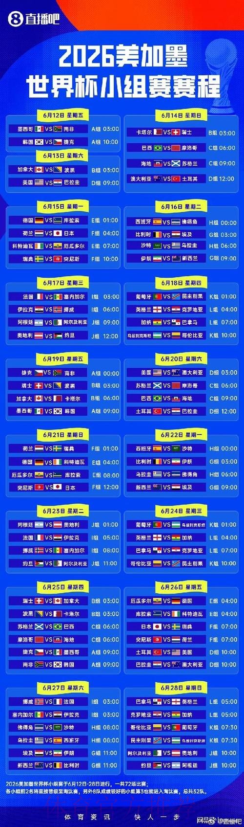 2026世界杯小组赛赛程最新全程直播查询入口